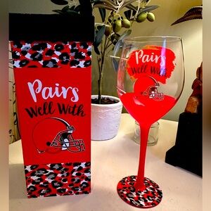 Cleveland Browns long stem wine glass.  With original box.